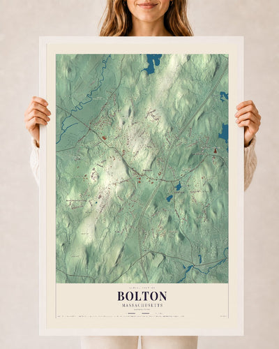 Bolton, Massachusetts map print - 24 x 36 white Ayous wood frame