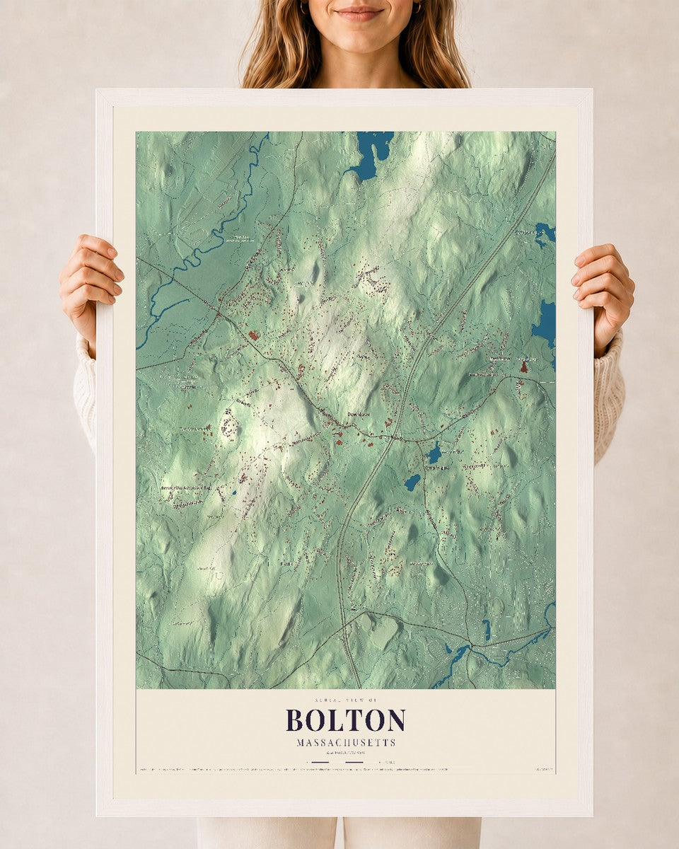Bolton, Massachusetts map print - 24 x 36 white Ayous wood frame