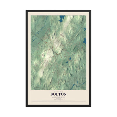 Map of Bolton, Massachusetts, 12 x 18 inch print in a black wood frame