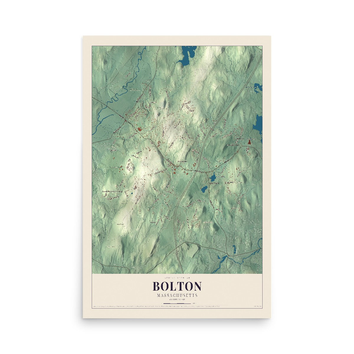 Map of Bolton, Massachusetts, 12 x 18 inch unframed archival matte print