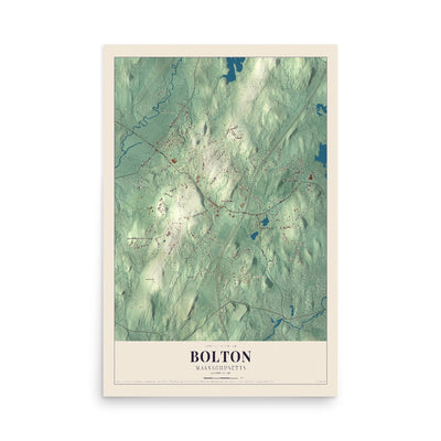 Map of Bolton, Massachusetts, 12 x 18 inch unframed archival matte print