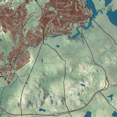 Terrain and local geography detail from the Boston, Massachusetts map