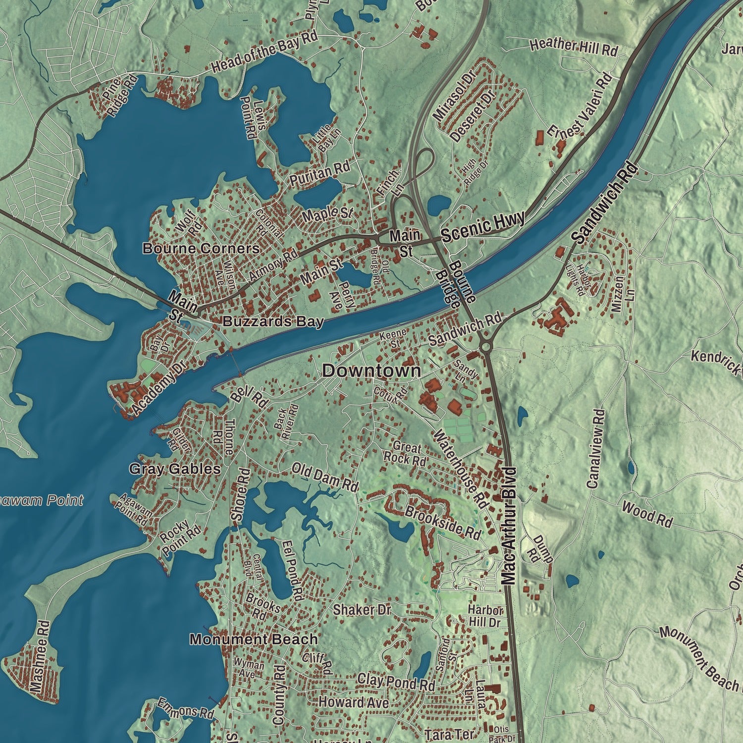 Street and neighborhood detail from the Bourne, Massachusetts map