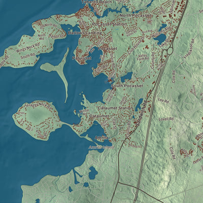 Terrain and local geography detail from the Bourne, Massachusetts map