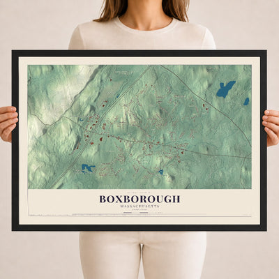 Boxborough, Massachusetts map print - 18 x 24 black Ayous wood frame