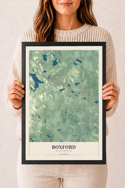 Boxford, Massachusetts map print - 12 x 18 black Ayous wood frame