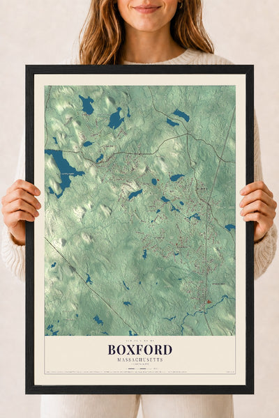 Boxford, Massachusetts map print - 18 x 24 black Ayous wood frame