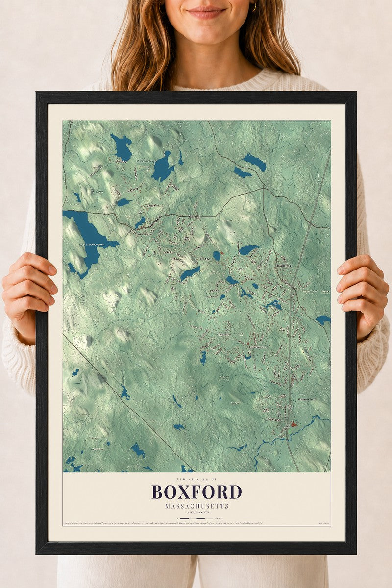 Boxford, Massachusetts map print - 18 x 24 black Ayous wood frame