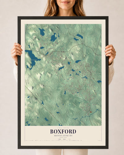 Boxford, Massachusetts map print - 24 x 36 black Ayous wood frame