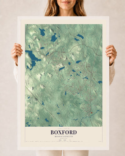 Boxford, Massachusetts map print - 24 x 36 white Ayous wood frame
