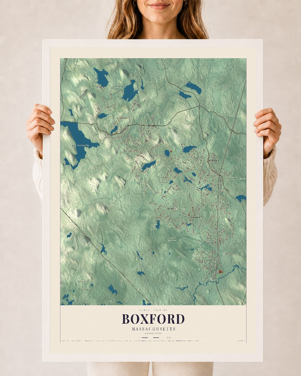 Boxford, Massachusetts map print - 24 x 36 white Ayous wood frame
