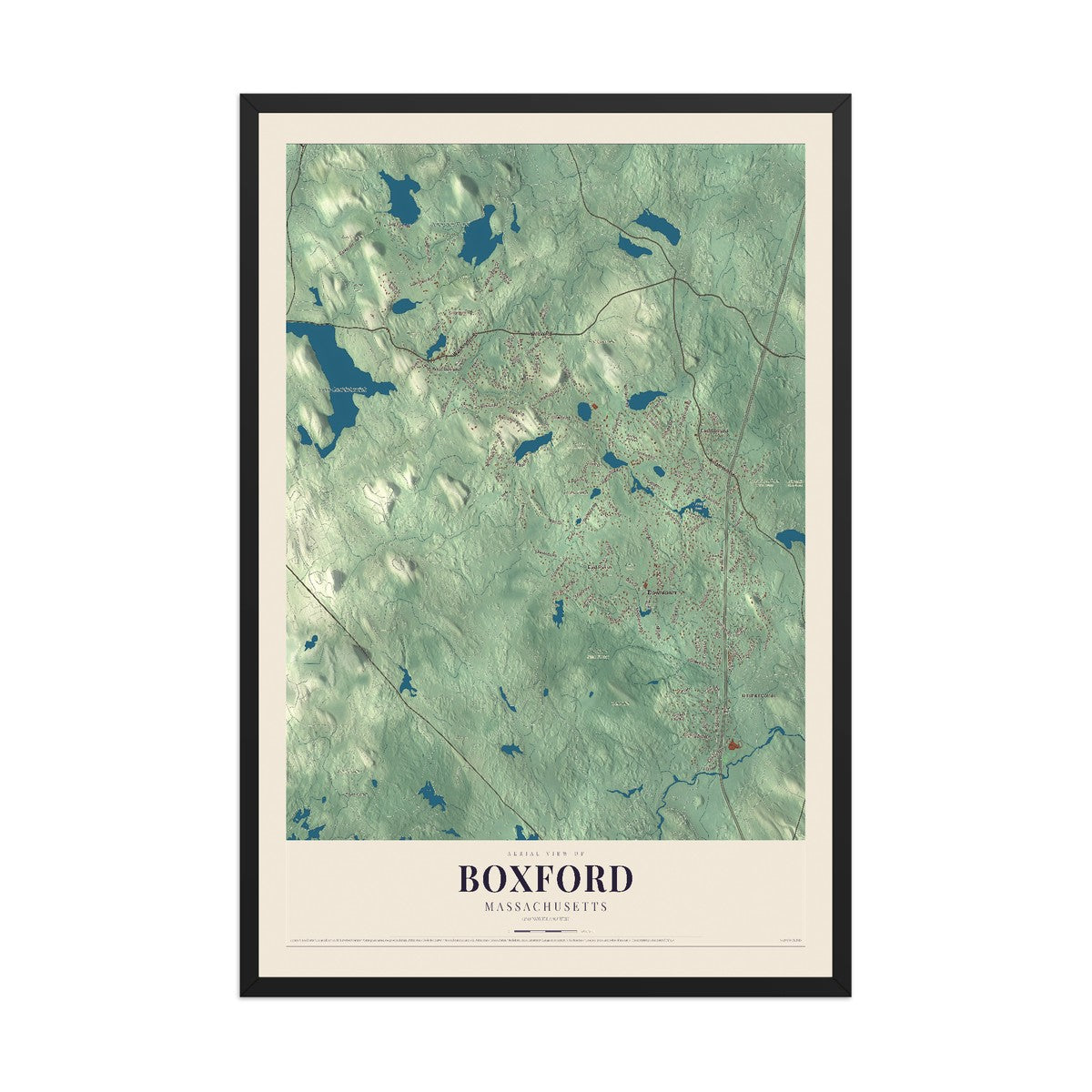 Map of Boxford, Massachusetts, 12 x 18 inch print in a black wood frame