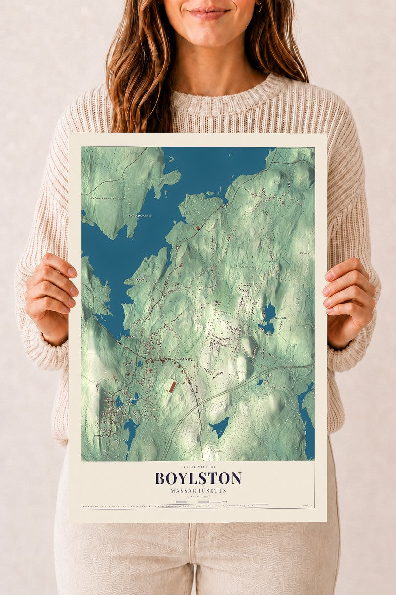 Boylston, Massachusetts map print - 12 x 18 archival matte print