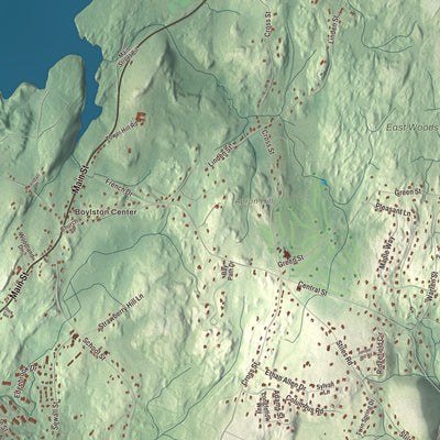Terrain and local geography detail from the Boylston, Massachusetts map