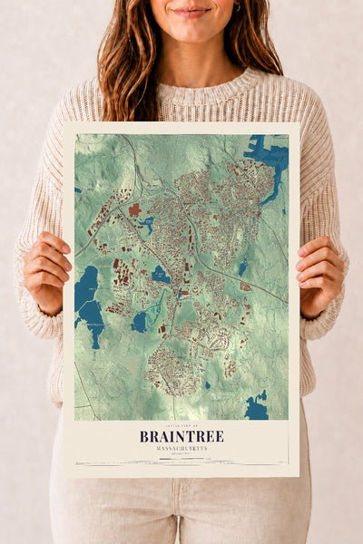 Braintree, Massachusetts map print - 12 x 18 archival matte print