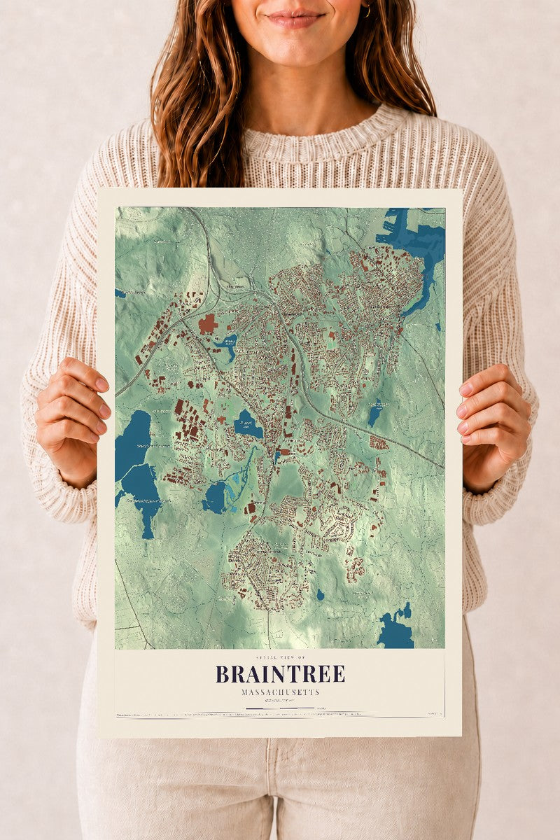 Braintree, Massachusetts map print - 12 x 18 archival matte print