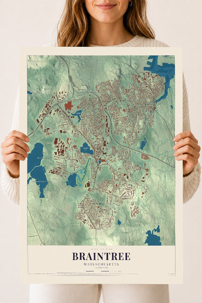 Braintree, Massachusetts map print - 18 x 24 archival matte print