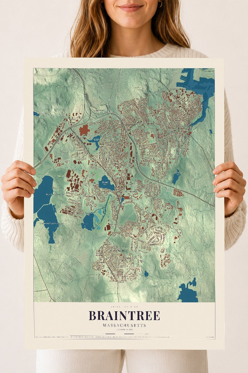 Braintree, Massachusetts map print - 18 x 24 archival matte print