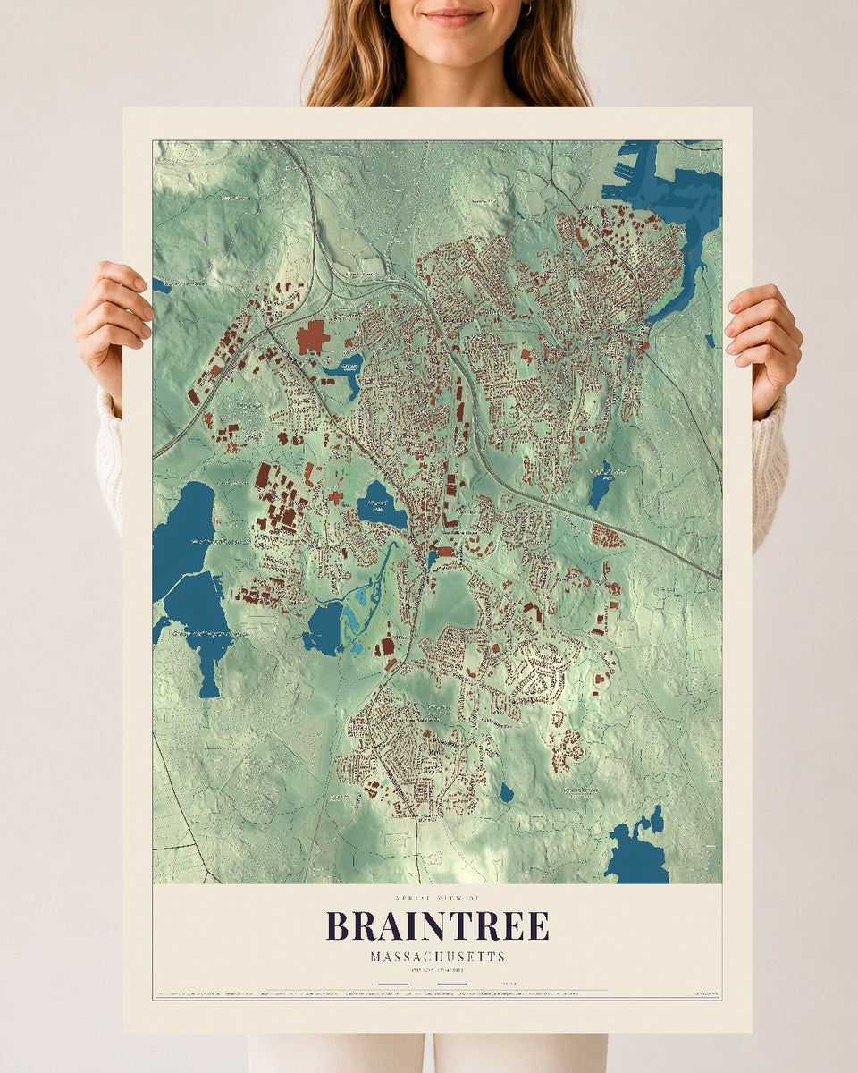 Braintree, Massachusetts map print - 24 x 36 archival matte print