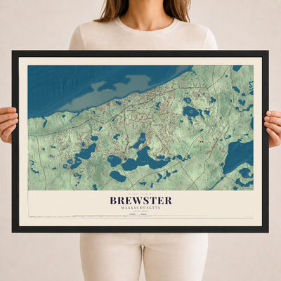 Brewster, Massachusetts map print - 18 x 24 black Ayous wood frame
