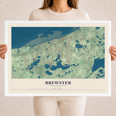 Brewster, Massachusetts map print - 18 x 24 white Ayous wood frame