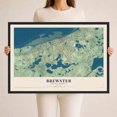 Brewster, Massachusetts map print - 24 x 36 black Ayous wood frame