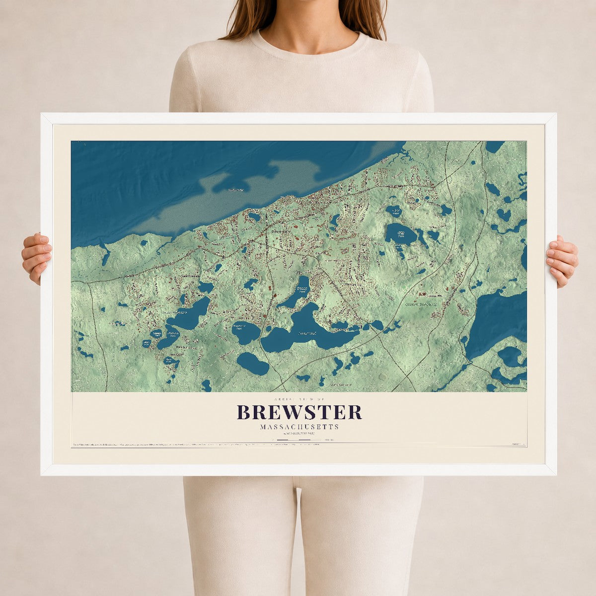 Brewster, Massachusetts map print - 24 x 36 white Ayous wood frame