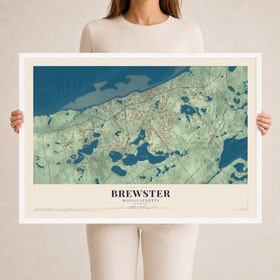 Brewster, Massachusetts map print - 24 x 36 white Ayous wood frame