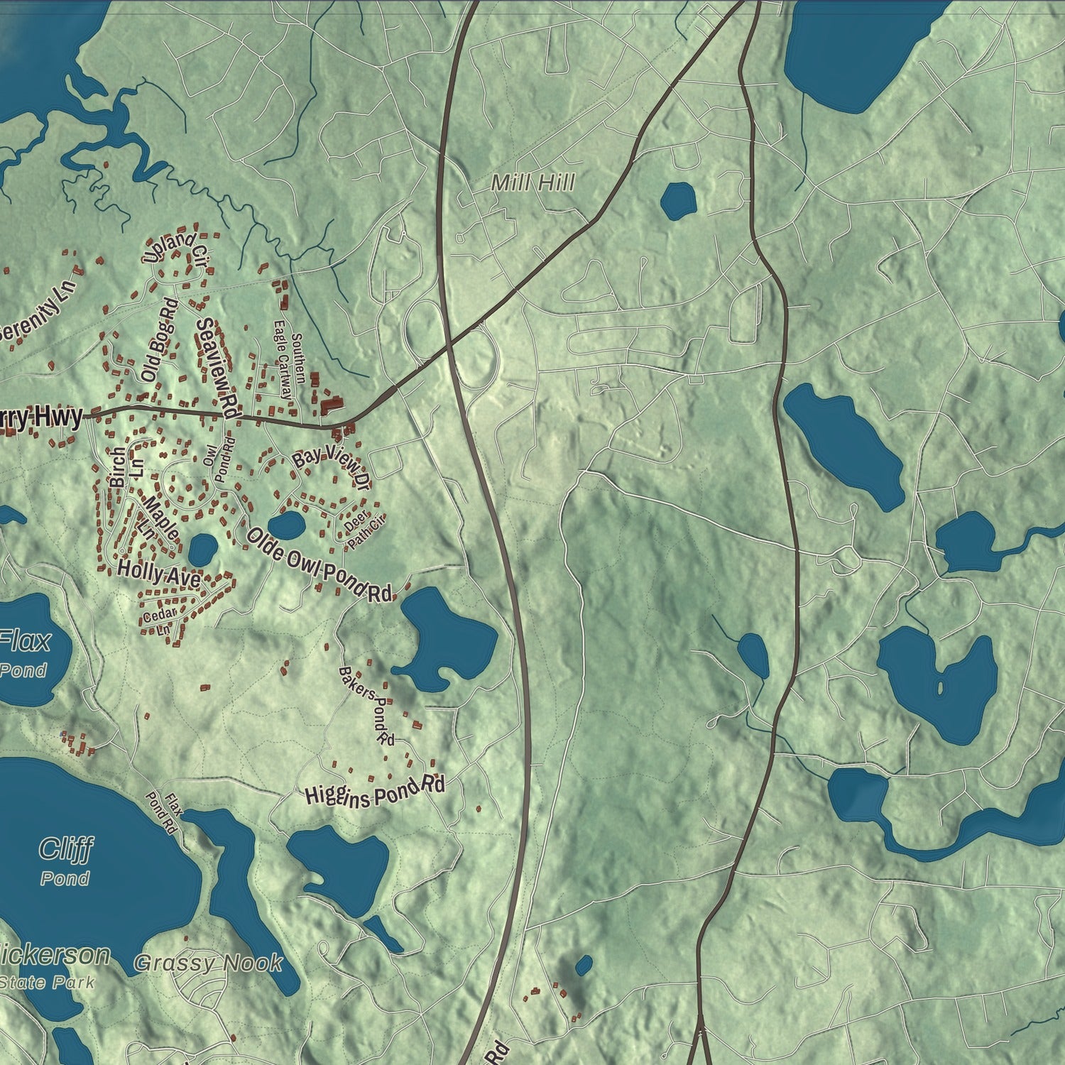 Terrain and local geography detail from the Brewster, Massachusetts map