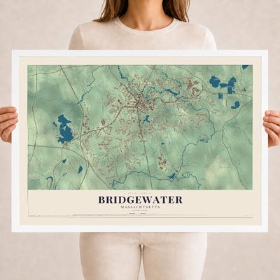 Bridgewater, Massachusetts map print - 18 x 24 white Ayous wood frame