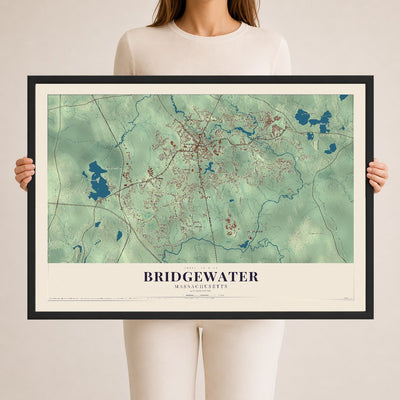Bridgewater, Massachusetts map print - 24 x 36 black Ayous wood frame