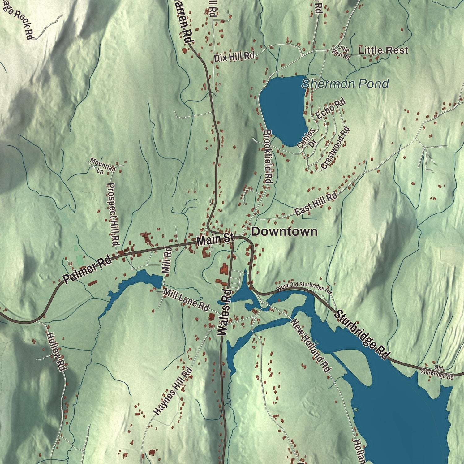 Street and neighborhood detail from the Brimfield, Massachusetts map