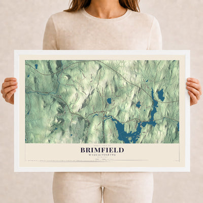 Brimfield, Massachusetts map print - 12 x 18 white Ayous wood frame