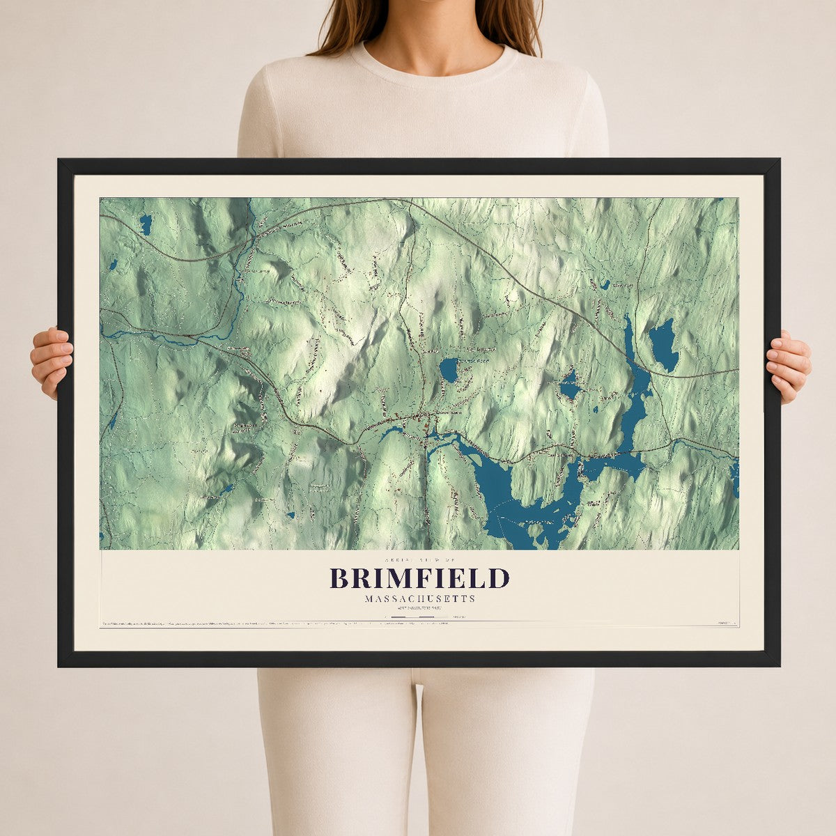 Brimfield, Massachusetts map print - 24 x 36 black Ayous wood frame