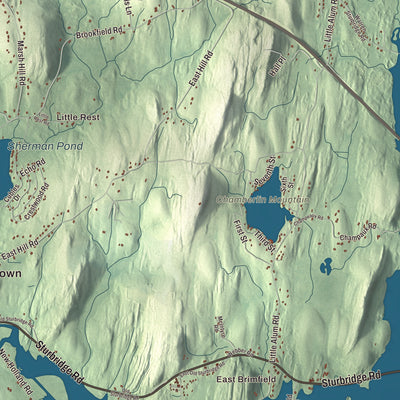 Terrain and local geography detail from the Brimfield, Massachusetts map