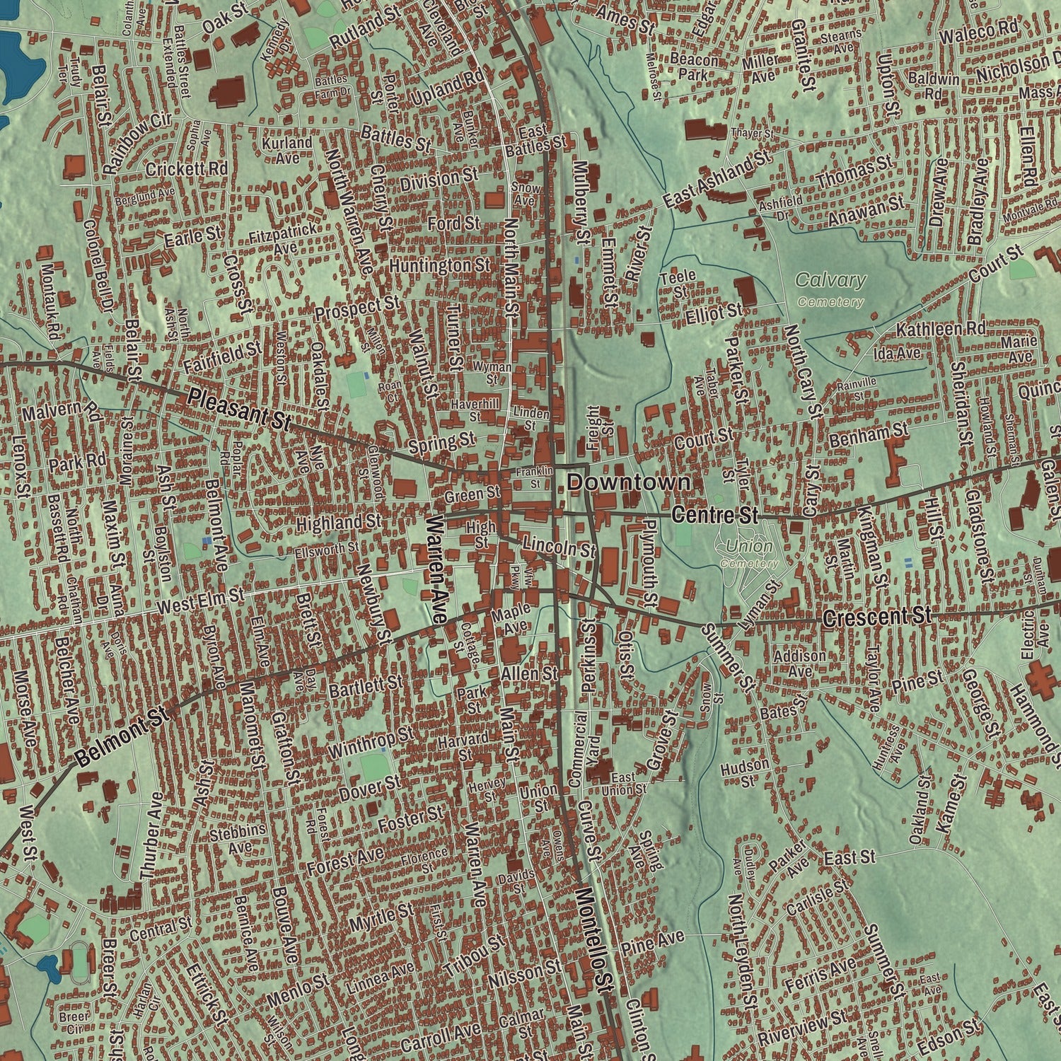Street and neighborhood detail from the Brockton, Massachusetts map