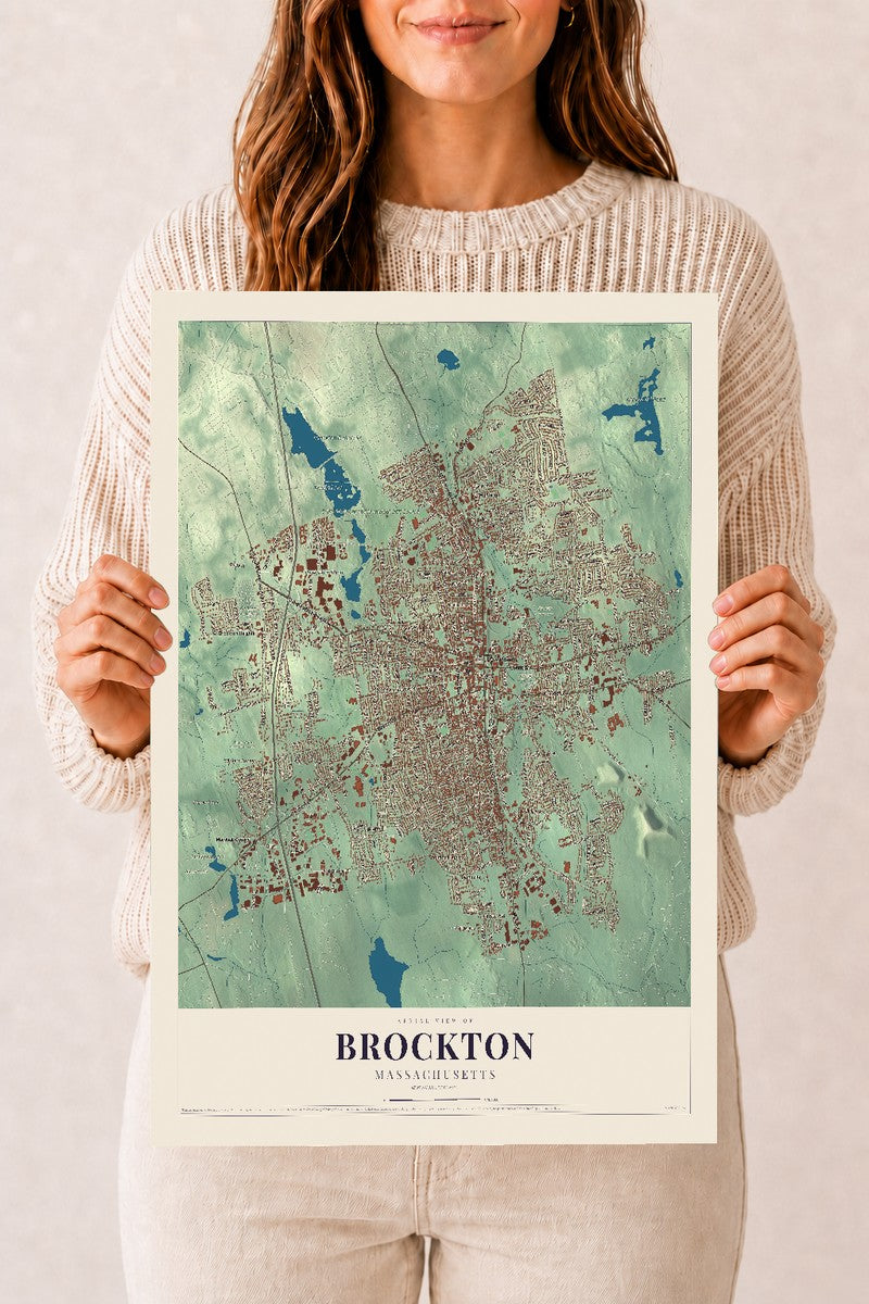 Brockton, Massachusetts map print - 12 x 18 archival matte print