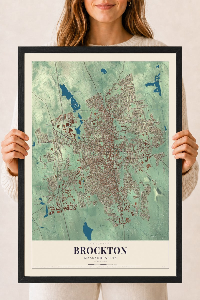 Brockton, Massachusetts map print - 18 x 24 black Ayous wood frame