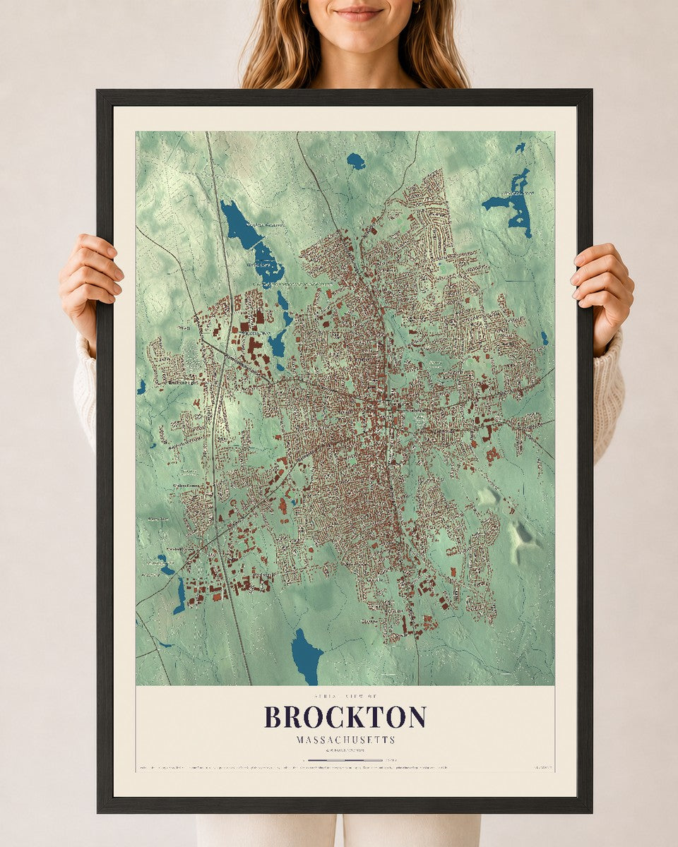 Brockton, Massachusetts map print - 24 x 36 black Ayous wood frame