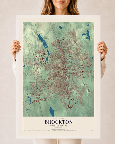 Brockton, Massachusetts map print - 24 x 36 white Ayous wood frame