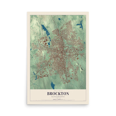 Map of Brockton, Massachusetts, 12 x 18 inch unframed archival matte print