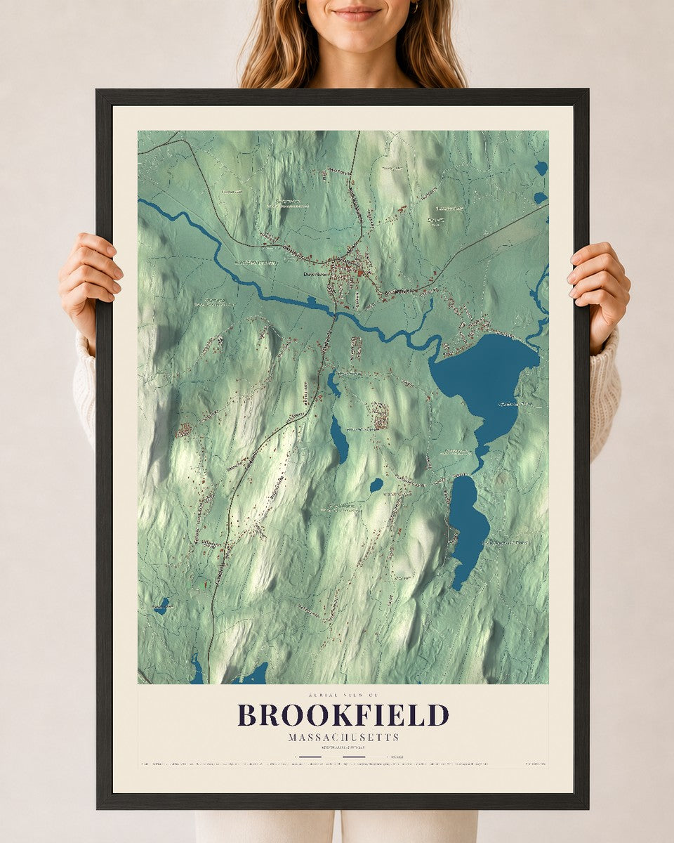 Brookfield, Massachusetts map print - 24 x 36 black Ayous wood frame