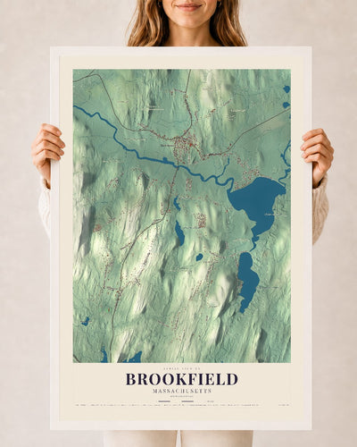 Brookfield, Massachusetts map print - 24 x 36 white Ayous wood frame