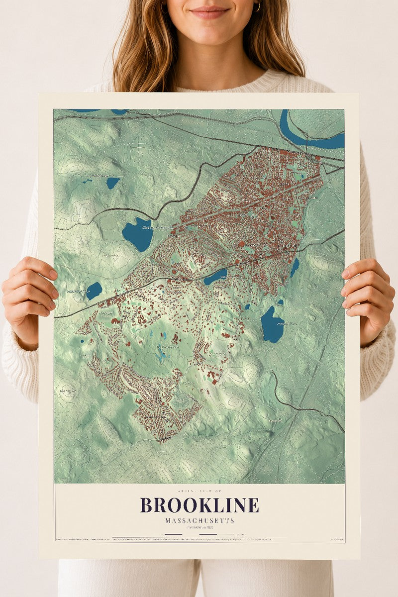 Brookline, Massachusetts map print - 18 x 24 archival matte print