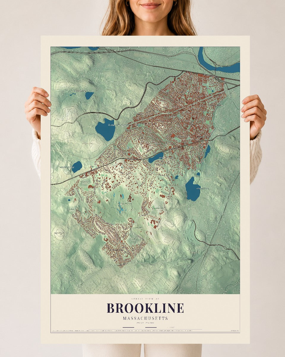Brookline, Massachusetts map print - 24 x 36 archival matte print