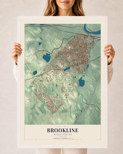 Brookline, Massachusetts map print - 24 x 36 white Ayous wood frame
