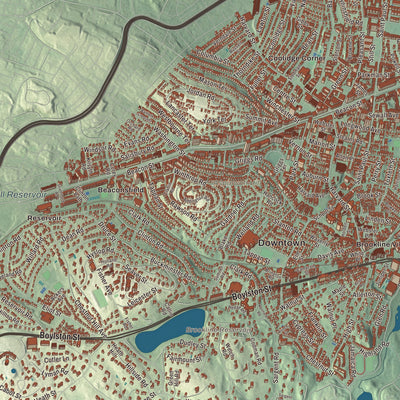 Terrain and local geography detail from the Brookline, Massachusetts map