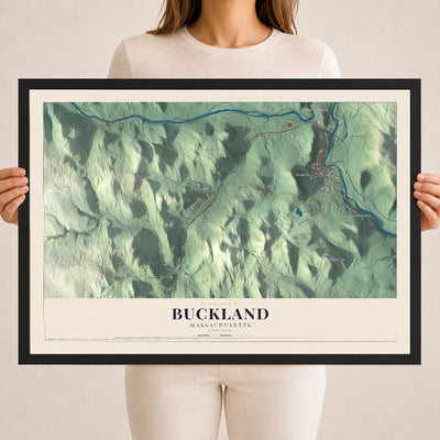 Buckland, Massachusetts map print - 18 x 24 black Ayous wood frame