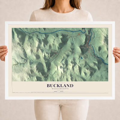 Buckland, Massachusetts map print - 18 x 24 white Ayous wood frame
