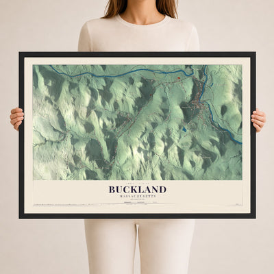 Buckland, Massachusetts map print - 24 x 36 black Ayous wood frame
